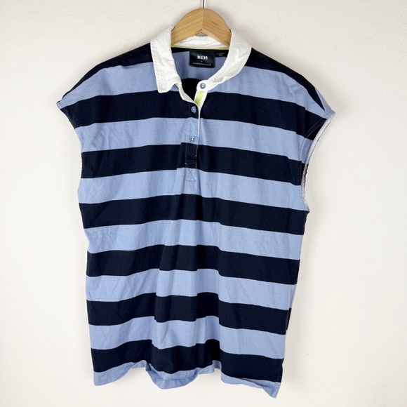 Anthropologie Maeve Porter Stripe Polo Top in Blue Motif - Picture 4 of 9